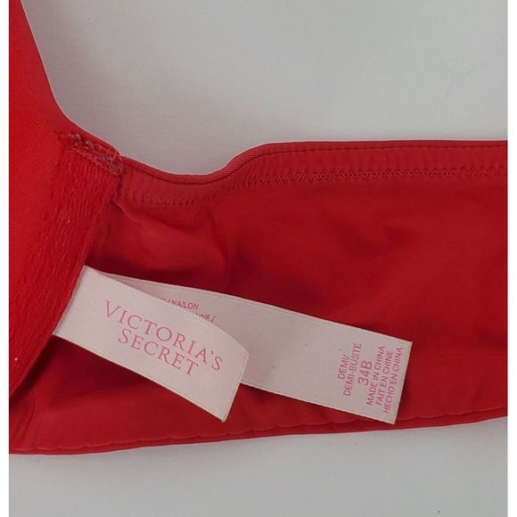 Victoria’s Secret Demi Underwire Front Closure Lace Bow Back Size 34B Red Cute - Picture 7 of 7